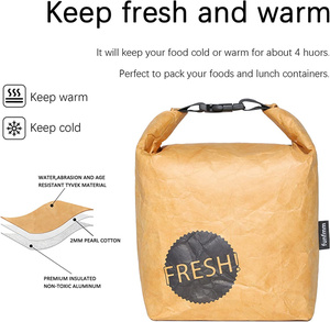 Sac à lunch réutilisable avec matériau tyvek marron résistant à l'eau, fourre-tout isolé pour le travail de bureau, le pique-nique et l'extérieur - Product Image 4