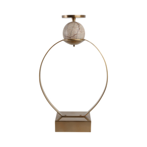 Portacandele Scultoreo con Accento Sferico in Marmo, Elegante Candelabro a Colonna per Centrotavola o Decorazione d'Ingresso - Product Image 1