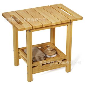 Taburete de baño de madera Qiu Ran, color madera natural, con estante de almacenamiento para uso en la ducha del hogar. - Product Image 1