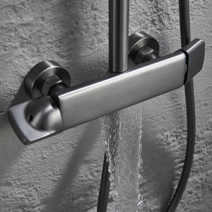 Set Doccia Multifunzionale in Ottone Grigio Canna di Fucile con Soffione <span class=keywords><strong>a</strong></span> Cascata da 8 Pollici e Soffione Portatile ad Alta Pressione per <span class=keywords><strong>Risparmio</strong></span> <span class=keywords><strong>Idrico</strong></span> - Product Image 6
