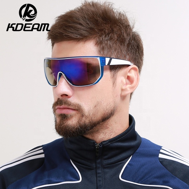 European and American Men's One-piece Lens Large Frame Windproof Athletic Glasses Colorful Custom logo Uv400 Sunglasses 2026
