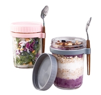 new style 350ml Large Capacity Glass Oatmeal Container Portable Breakfast Jars Oats Cup