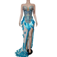 Sexy Trägerloses Perlen-Pailletten-Abendkleid Bankett-Meerjungfrauenkleid Langes Kleid für Damen mit Hohem Schlitz Gala-Roter-Teppich-Kleid Party-Bühnenkostüm