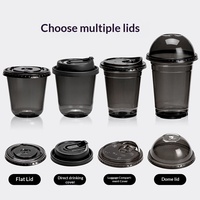 Gobelet à emporter rond en PET noir avec couvercle samouraï, personnalisable avec logo, origine Guangdong, pour café américain et thé au lait