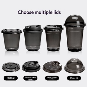 Vaso Desechable Redondo de PET Negro con Logotipo Personalizado, Origen Guangdong, con Tapa Samurai, para Bebidas Frías, Café Americano y Té con Leche - Product Image 2