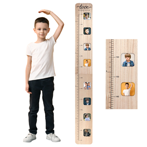 Tableau de croissance en bois Pafu pour enfants avec cadres photo chambre pépinière décor souvenir cadeau jalon marqueurs tableau de hauteur pliable - Product Image 1