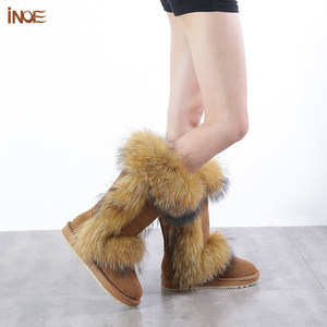 Stivali Invernali da Donna in Vera Pelle con Pelliccia di Procione e Zeppa Impermeabili alla Moda da Neve per Autunno Caldi di Fabbrica - Product Image 6