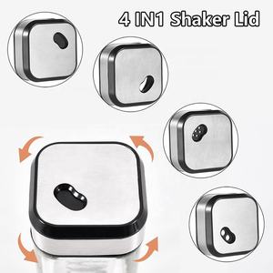 2025 salière et poivrière <span class=keywords><strong>de</strong></span> cuisine 120ml avec trous <span class=keywords><strong>de</strong></span> coulée réglables pots à épices en verre carrés avec couvercles rotatifs en acier inoxydable - Product Image 3