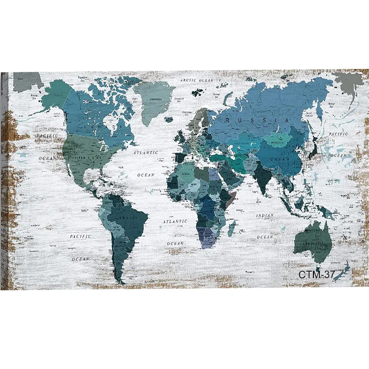 Decor World Map Canvas Pictures for Living Room Wall Decoration Blue Wall Decor Office World Map Wall Art Picture Framed Artwork