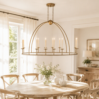 Lustre en arche doré Cano Lighting, lumières de bougies denses sur un cadre métallique ovale, éclairage de plafond pour la maison à l'éclat chaleureux