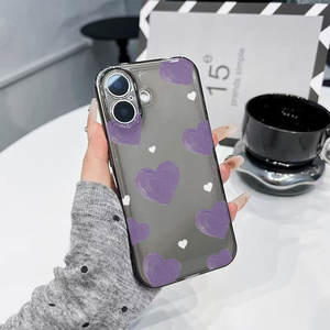 Coque de téléphone transparente pour iPhone 16, 15 Pro, 13, 14, motif cœur violet, personnalisable, compatible avec Apple 17 Pro Max, tendance - Product Image 4