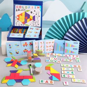 Jeu de blocs magnétiques en bois Montessori pour enfants, forme géométrique Tangram, amusant et éducatif - Product Image 2