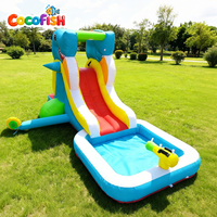 Toboggan aquatique gonflable Cocofish Shark avec piscine et pistolets à eau, toboggan aquatique gonflable pour extérieur, jardin - Jouet d'été pour enfants