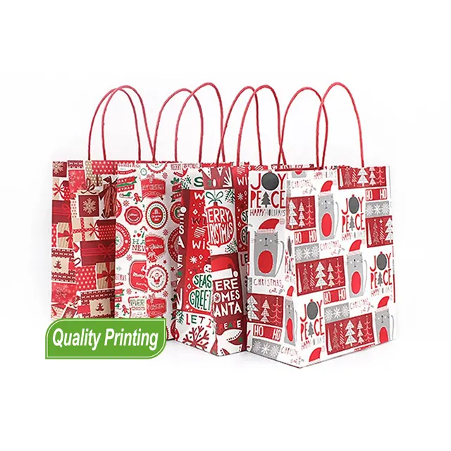 Factory Bulk Christmas Xmas Craft Paper Bags Birthday Red Gift Bag For Party Favors Jewelry Wedding Party