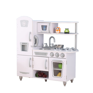 Cuisine en bois classique vintage blanche pour enfants avec machine à glaçons, téléphone, robinet, évier, brûleur et four - Product Image 2