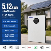 Système de stockage d'énergie domestique tout-en-un mural 51,2 V 100 Ah avec batterie LiFePO4 5,12 kWh, onduleur solaire 6 kW et fonction UPS