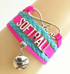 Infinity Love SOFTBALL Charms Baseball Sports Leather Friendship Bracelet