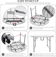 Table ronde pliante en plastique blanc de 5 pieds (60 pouces) pour 10 personnes, plateau en HDPE, économique, pour banquets, événements, repas, portable