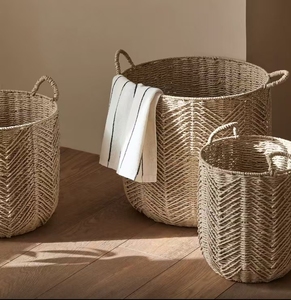 <span class=keywords><strong>Panier</strong></span> de rangement en algues marines artisanal vietnamien, boîte de rangement pour vêtements en algues marines tressées, salon, salle de bain, chambre à coucher - Product Image 4
