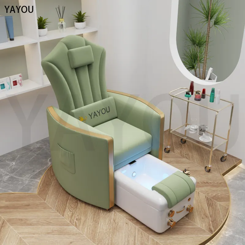 Pedikür sandalyesi s modern yeşil renk deri pipeless pedikür taht ayak tırnak salonu için lavabo ile spa sandalyesi pedikür sandalyesi