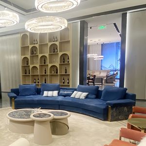 Di lusso <span class=keywords><strong>Vintage</strong></span> blu scuro in pelle di colore personalizzabile profondo sedile Chaise modulare <span class=keywords><strong>divano</strong></span> da soggiorno <span class=keywords><strong>curvo</strong></span> <span class=keywords><strong>divano</strong></span> componibile - Product Image 2