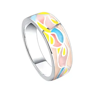 太阳明星美丽的抽象图案珠宝戒指带彩色搪瓷涂层时尚戒指