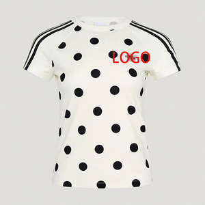 T-Shirt Casual Versatile da Donna Stile Americano con Stampa Logo Personalizzata, Collo Tondo, a Righe e <span class=keywords><strong>Pois</strong></span>, 220g - Product Image 2