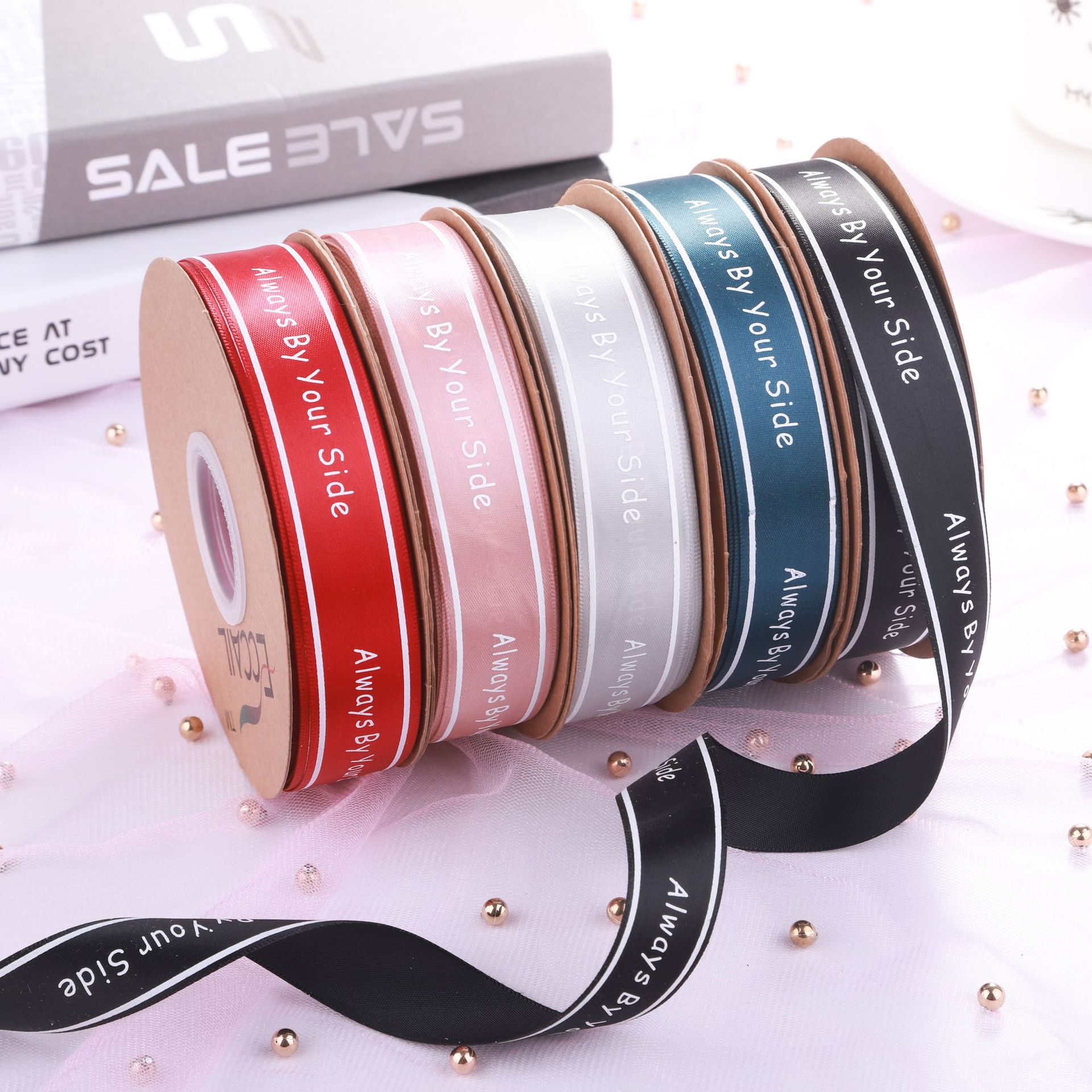 Custom Printed Logo Wired Edge Ribbon Wired Edge Plaid Ribbon Silk Ribbon 6Mm-38Mm For Flowers Warping