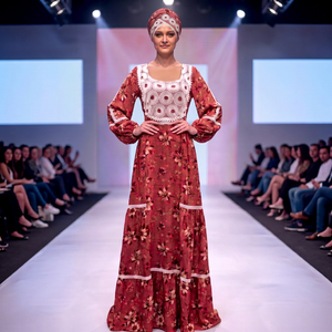 Robe longue maxi imprimée style africain de luxe à motifs floraux pour femme, coupe droite, manches longues bouffantes, en rayonne avec bordure en dentelle, printemps été automne hiver - Product Image 3