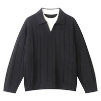 Pull tricoté décontracté pour homme, style décontracté, logo personnalisé accepté, 100 % laine, 576 g, col en V épais, faux deux-pièces