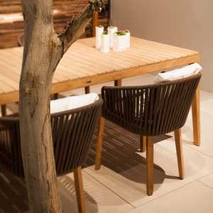 Bắc Âu hiện đại không thấm nước rắn gỗ dệt mây ghế đặt bàn ăn ngoài trời cho khách sạn biệt thự sân vườn giải trí bàn - Product Image 4