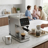 Machine à café semi-automatique, réservoir d'eau transparent de 1,1 L, commande tactile, préchauffage de la tasse, mousseur à lait, machine à café cappuccino