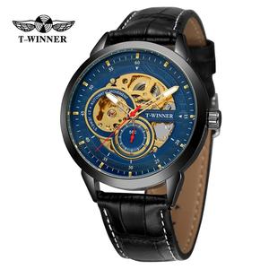 T vincitore oro blu colori <span class=keywords><strong>Minimal</strong></span> dolce uomo regalo Auto orologi da polso uomo di lusso in pelle <span class=keywords><strong>orologio</strong></span> automatico automatico scheletro meccanico - Product Image 3