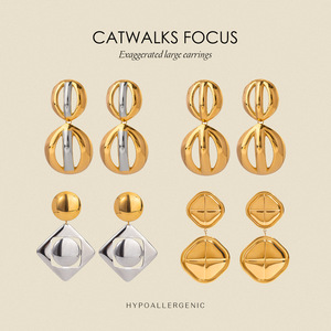 Geometric Stainless Steel Drop Earrings Gold Silver Color Block Party Statement Earrings Titanium Steel Ear Posts - Product Image 4