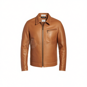 Veste de motard élégante pour homme en cuir de vache durable, col montant, imperméable, coupe-vent, style actif et tendance pour l'hiver, style urbain avant-gardiste - Product Image 1