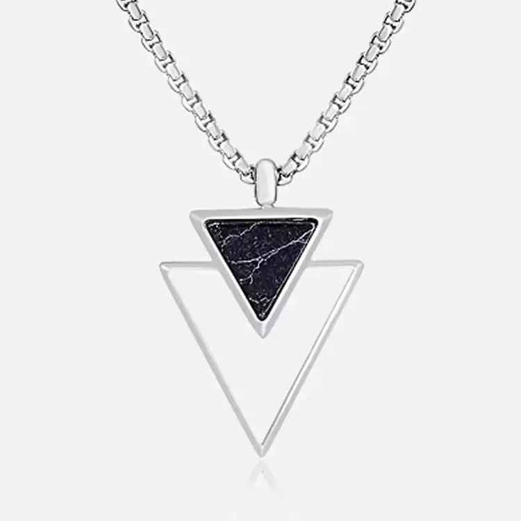 Men's Sharon Necklace Stainless Steel symbol of triangular pendant necklaces with Black Stone Fashion Jewelry Wholesale