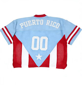 เสื้อยืดสตรีทแวร์ฤดูร้อน ยูนิเซ็กส์ สปอร์ต โอเวอร์ไซส์ เสื้อเจอร์ซีย์เปอร์โตริโก แบบเย็บติด ตกแต่งพิเศษ สไตล์อเมริกัน ทรงบ็อกซี่ ฟิต ครอป เสื้อฟุตบอล - Product Image 2