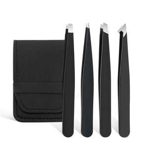 Kit de 4 pinces à <span class=keywords><strong>épiler</strong></span> en acier inoxydable satiné à marque privée, instruments de beauté pointus et courbés <span class=keywords><strong>pour</strong></span> extensions de <span class=keywords><strong>sourcils</strong></span> - Product Image 5