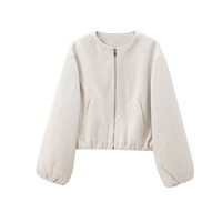 T735 Nouvelle Veste Aviateur Courte Unie à Fermeture Éclair Tendance Printemps/Automne 2026 pour Femme – Collection Transfrontalière