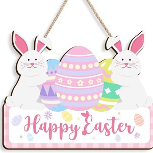 Decoración de Madera de Conejo de Pascua, Colgante Rectangular para Decoración del Hogar, Letrero de Feliz Pascua, Adorno Artesanal - Product Image 5