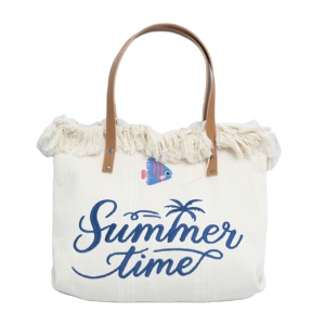 Bolso de Lona Abierto Reutilizable de Moda Bohemia Ecológica con Flecos Bordados Personalizados, Extra Grande, con Dos Correas, para Mujer, Verano, Uso Diario - Product Image 1