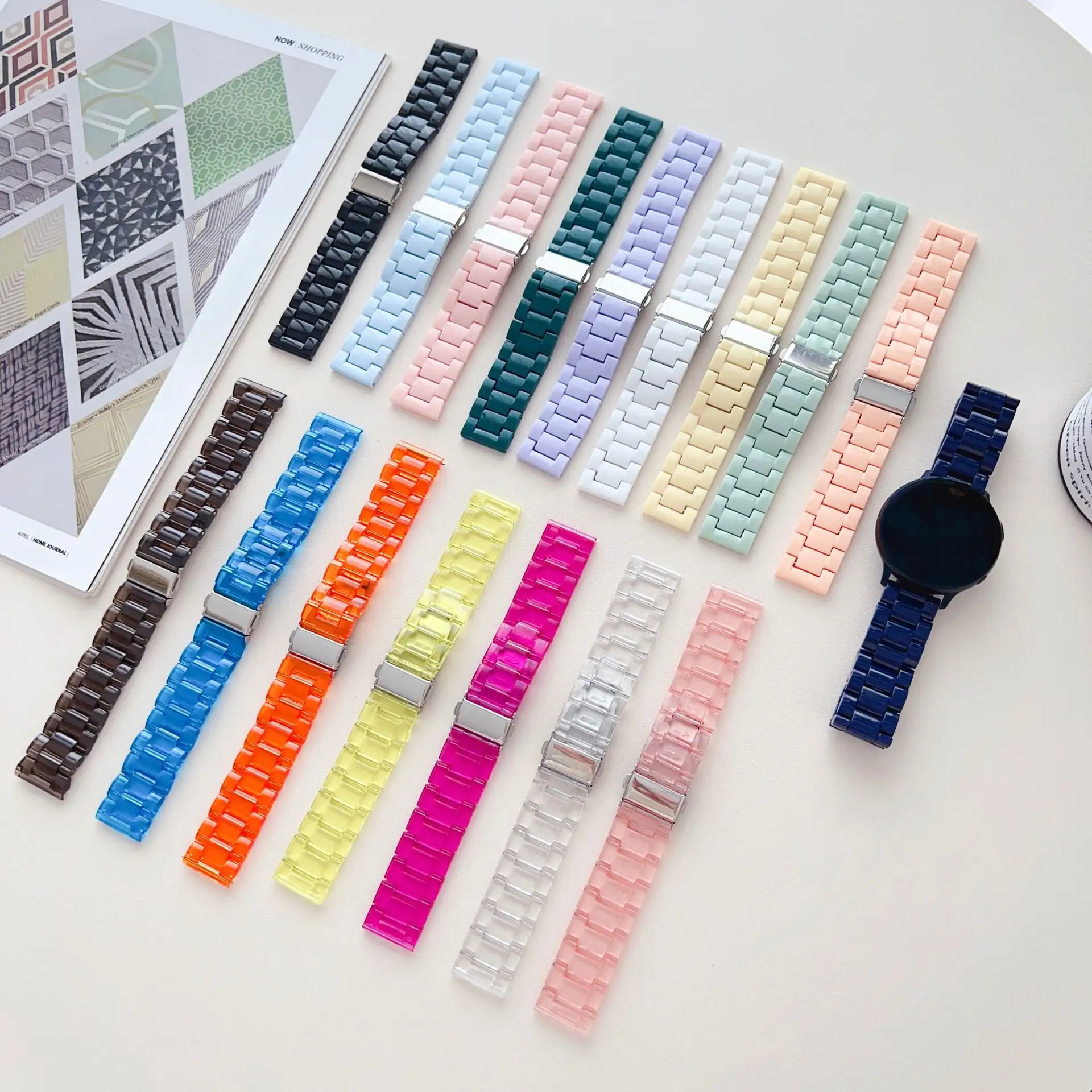 20 22 mm parlak renk üç boncuk PC saatler için saat kordonları moda şeffaf şeker askıları
