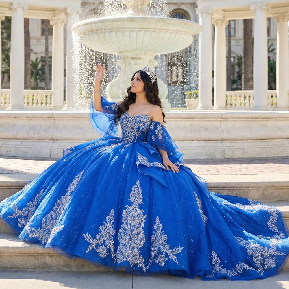 blue dress for baby girl Elegant Blue Silver Sequined Feathers Mermaid Long Prom Dresses main image 0