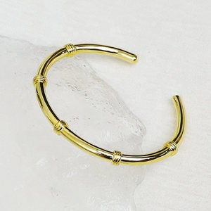 Unisex Colarmix 18K Gold Plated Bamboo-Patterned Polished Punk Style Wedding Chunky Cuff <b>Bangle</b> - Product Image 4