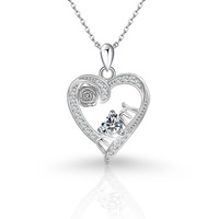 Collier en argent pur S925 le plus vendu, avec pendentif en forme de cœur et fleur de rose, pierre de naissance de décembre.