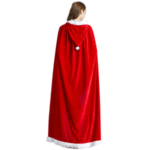 เสื้อคลุมกำมะหยี่สีแดงสำหรับผู้หญิง แต่งขอบขนเฟอร์ มีฮู้ด สำหรับการแสดงบนเวที ชุดคอสเพลย์ซานตาคลอสแบบใหม่ - Product Image 3