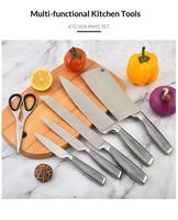 Ensemble de 7 couteaux de cuisine en acier inoxydable, couteau de chef, ciseaux, ensemble de couteaux de cuisine avec manche creux