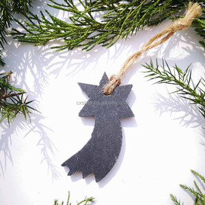 Ornement de Noël d'extérieur en pierre naturelle créative, personnalisé, en <span class=keywords><strong>ardoise</strong></span> noire, avec base suspendue et gravure imprimée, vente en gros - Product Image 5