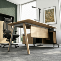 Bureau de direction moderne avec armoire latérale, poste de travail informatique, mobilier de maison