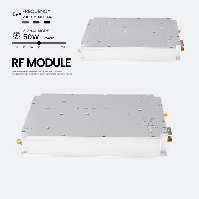 Portable RF Power Amplifier 50W 2-6GHz Module 2000-6000MHz 32V GaN Customizable Anti-Drone Module Wideband for Anti-Drone